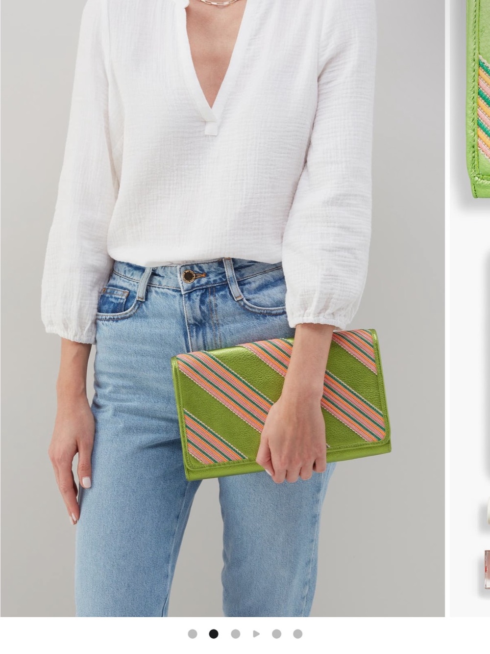 HOBO Farrow Leather Clutch Metallic Green with Pink and Orange Stripes NWT